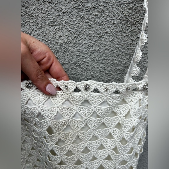 LoveShackFancy Camara Rhinestone Cotton Lace Mini Dress in Optic White NEW - Picture 8 of 16
